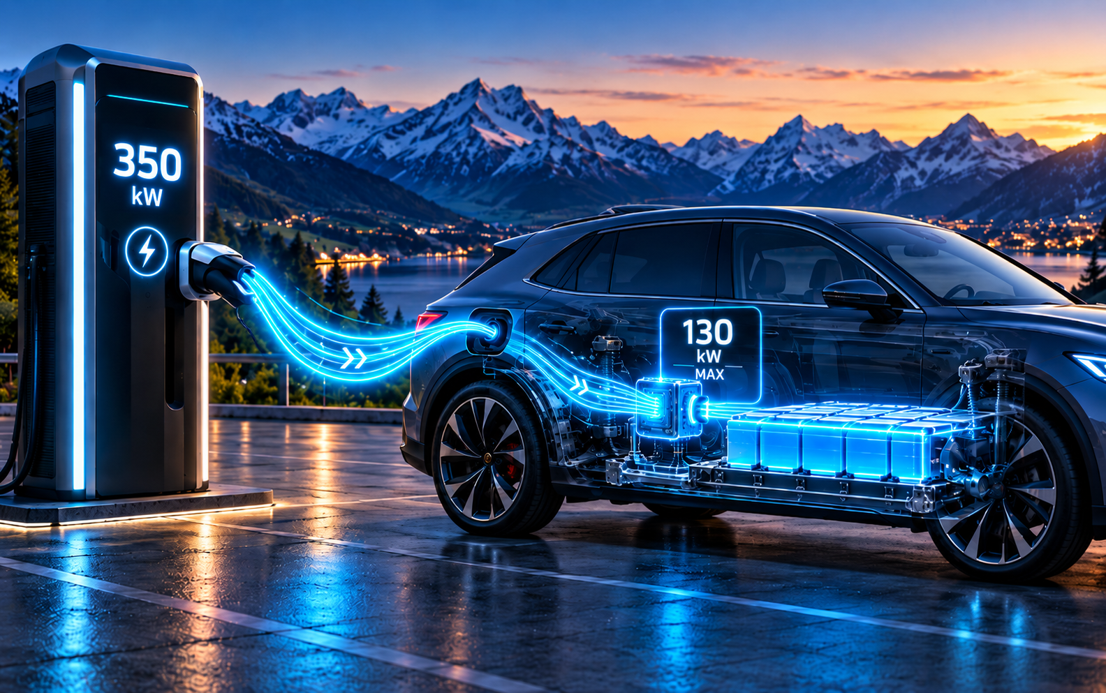 Puissance et évolution de la recharge rapide d'une voiture électrique